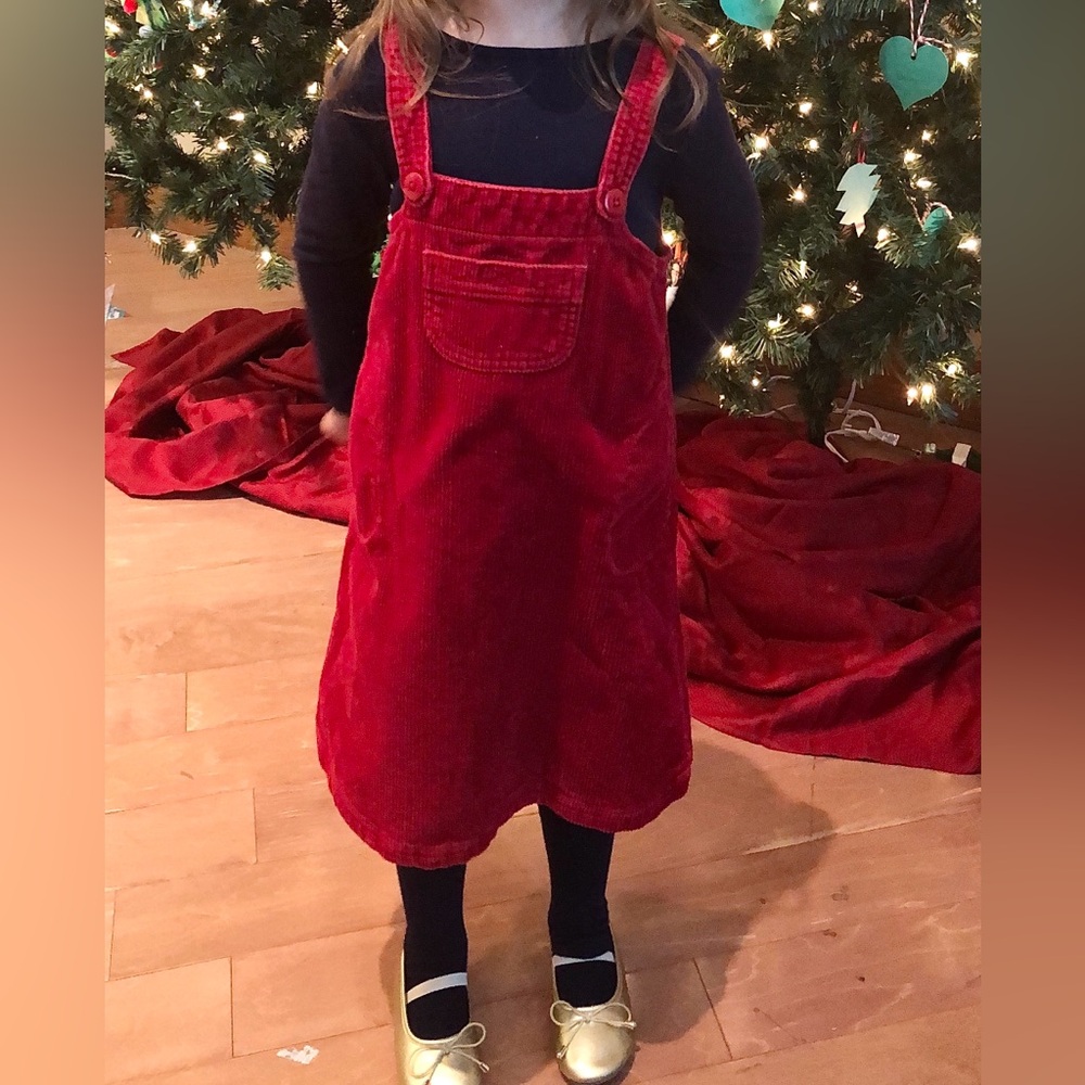 Red Corduroy Lands End Jumper Dress